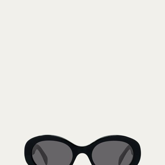 Celine Triomphe Logo Oval Acetate Sunglasses in Black - Picture 2 of 9